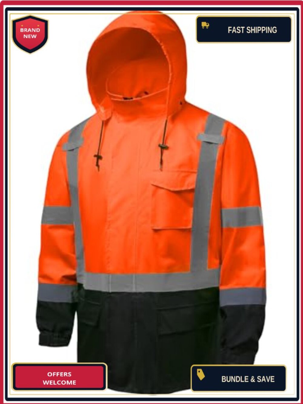 Waterproof Class 3 Hi Vis Rain Jacket Reflective Safety Coat Men's Work Gear